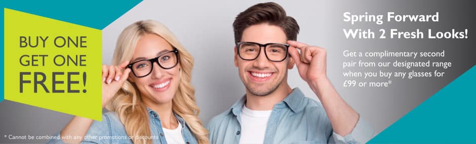 Get a free second pair when you buy glasses for £99 or more